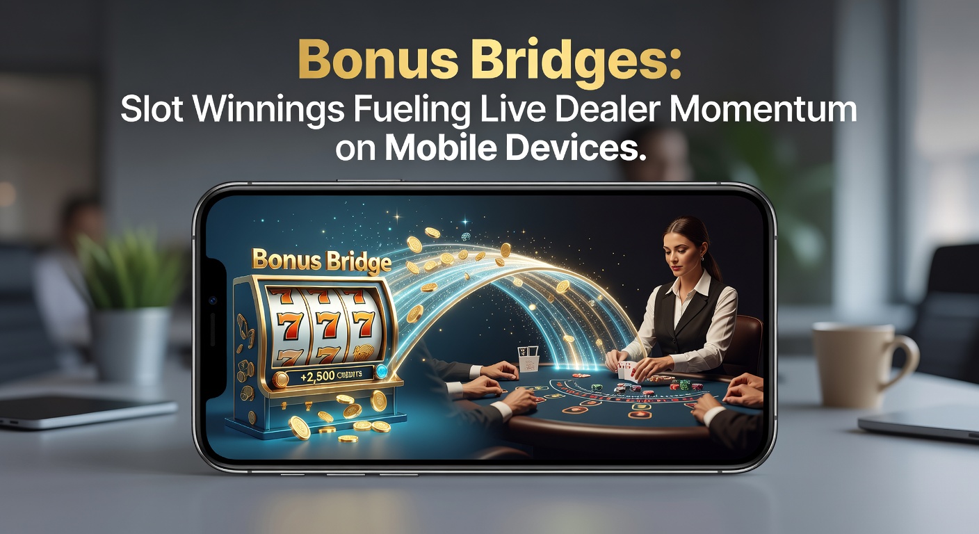 Smartphone screen showing slot machine win transitioning to live dealer blackjack table with bonus funds highlighted