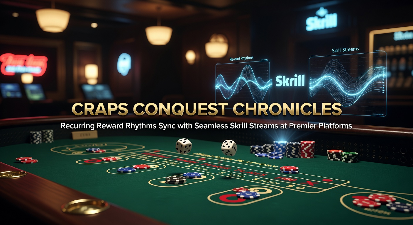 Dynamic craps table action with digital reward icons and Skrill payment streams overlayed, capturing the thrill of online conquests at top platforms