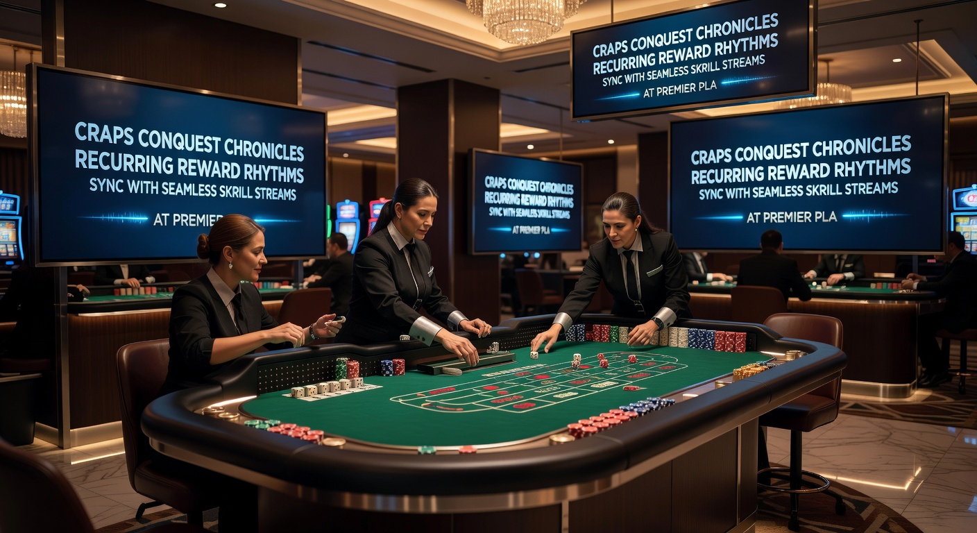 Skrill app interface merged with craps reward ladder and flowing payment streams, illustrating instant sync at elite online casinos
