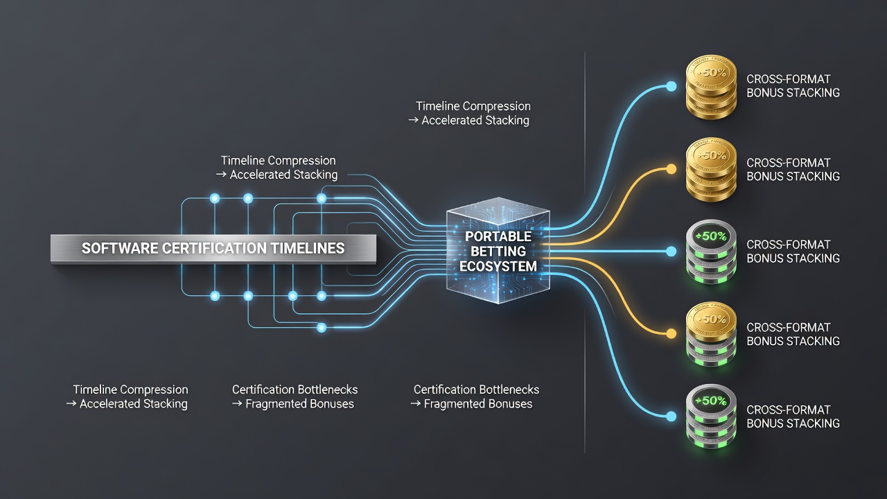 Software certification process for mobile betting applications showing testing timelines and regulatory checkpoints