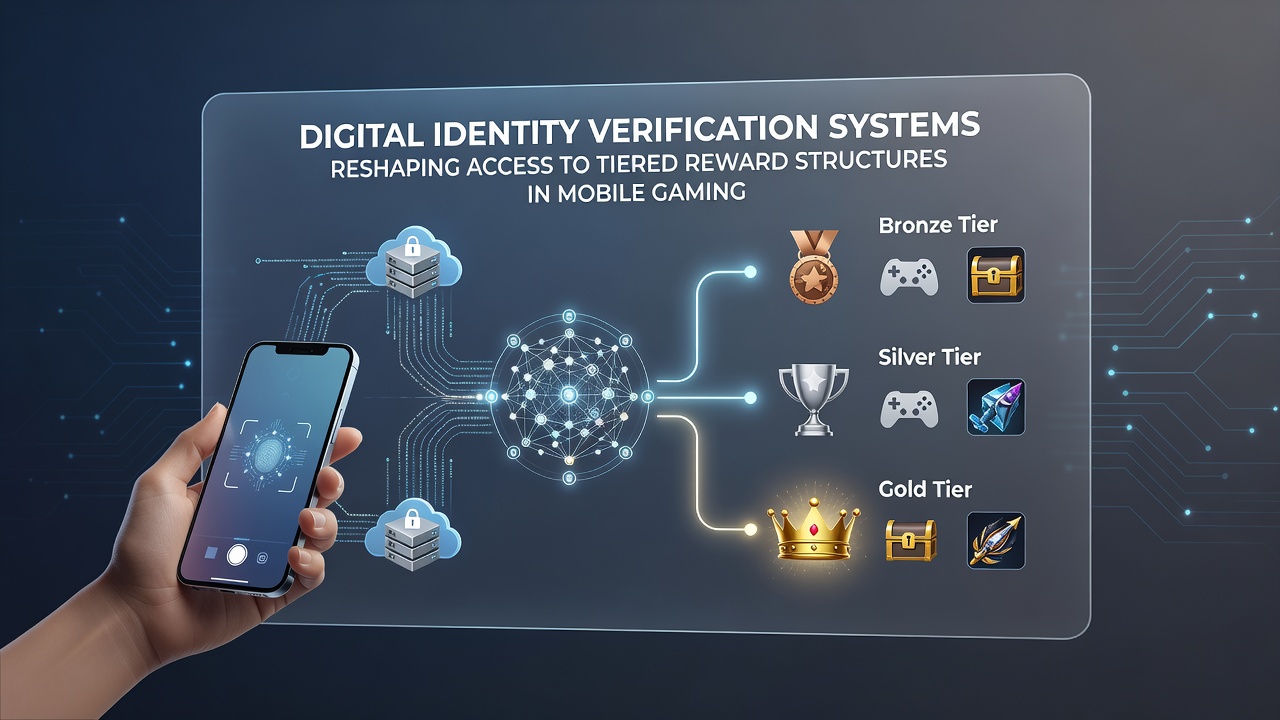 Infographic showing tiered reward levels unlocked through digital identity checks in mobile casinos