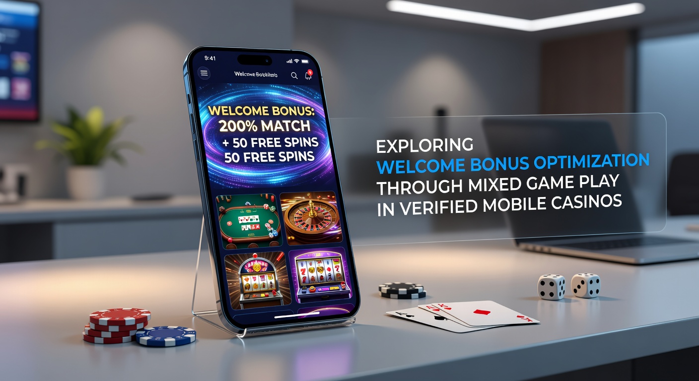 Mobile casino interface showing welcome bonus details and game selection options on a smartphone screen