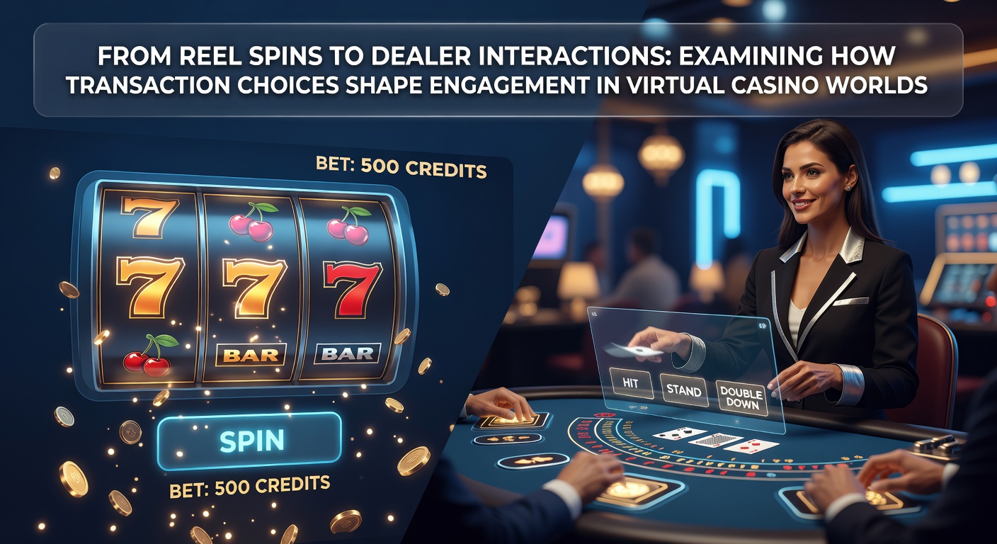 Virtual casino interface showing slot reels transitioning to live dealer table with payment options displayed