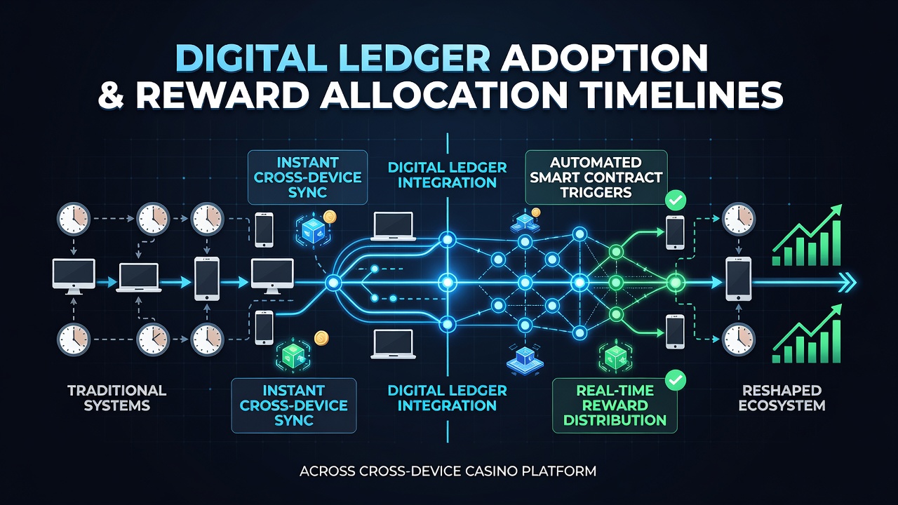 Cross-device reward allocation process using digital ledgers