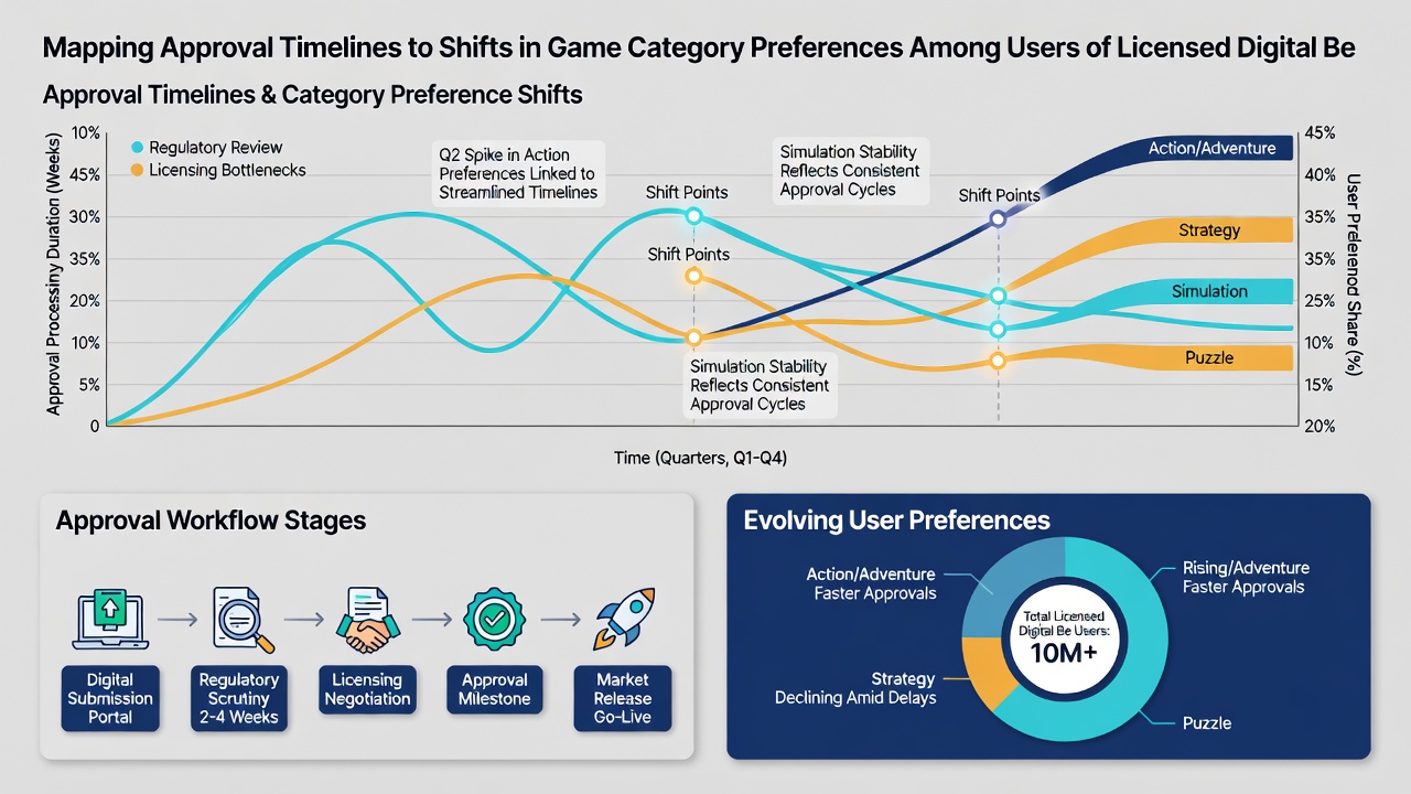 Charts mapping user preference changes against regulatory approval dates for digital betting game categories