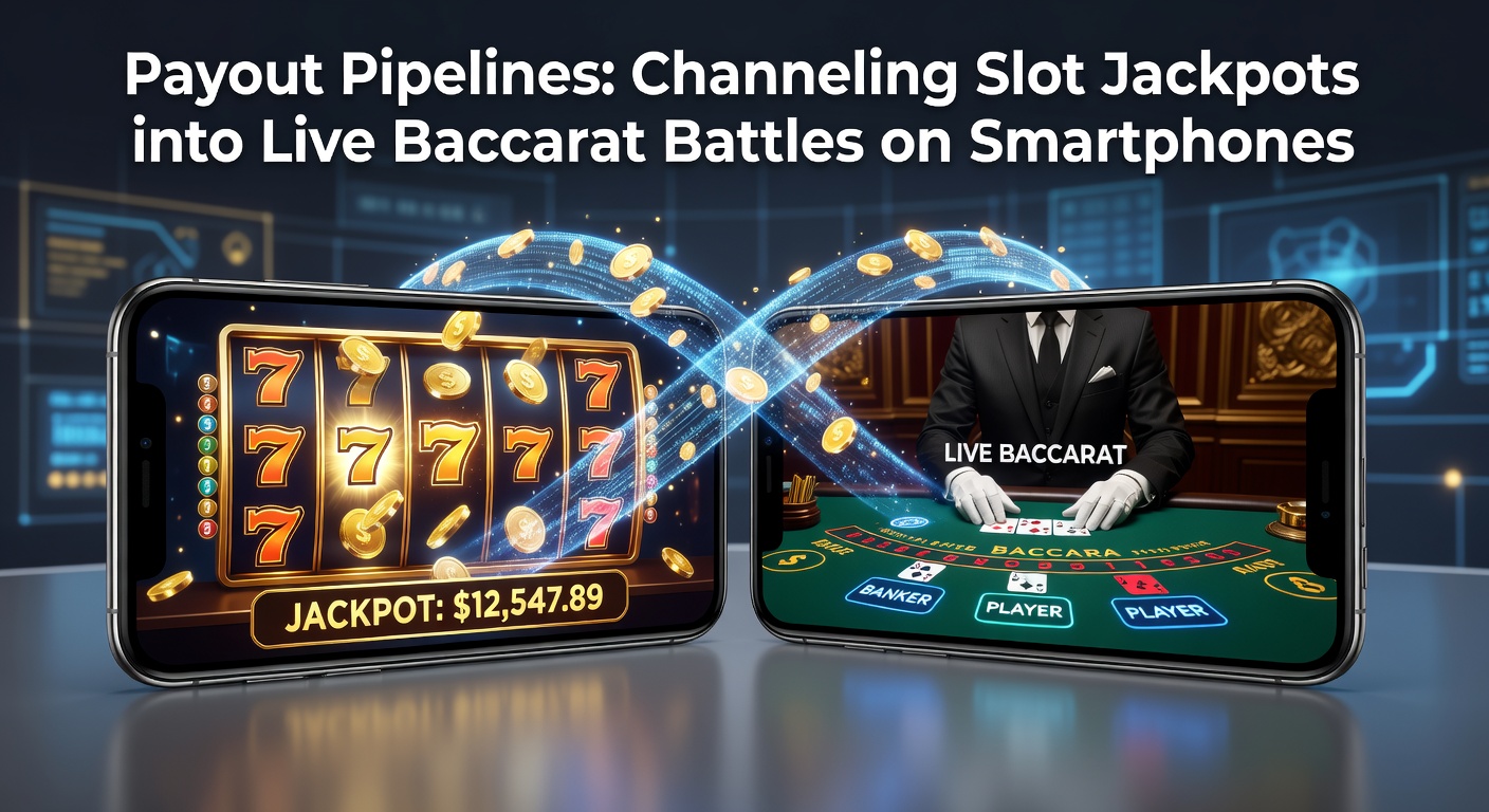 Smartphone screen displaying a slot jackpot win transitioning seamlessly to a live baccarat table with dealer and cards in action
