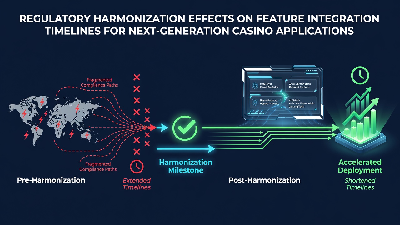 Regulatory harmonization framework diagram showing aligned compliance standards across multiple jurisdictions for casino app development