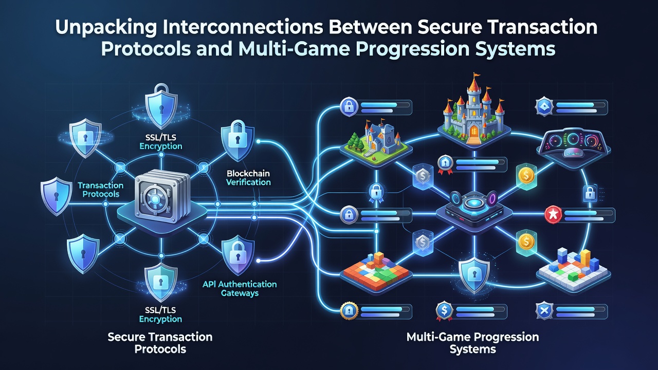 Illustration of interconnected payment security and game progression tracking across mobile casino platforms