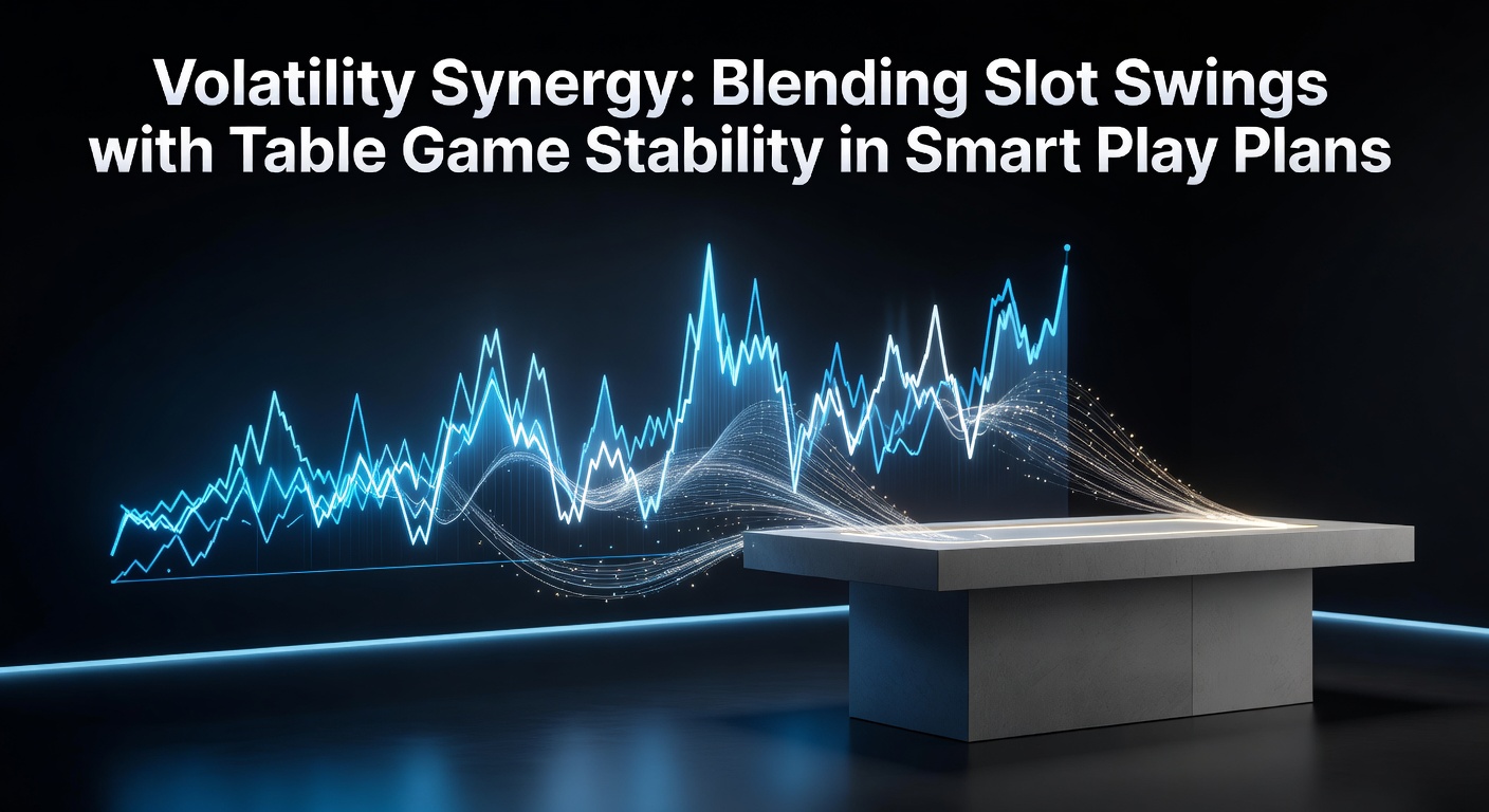 Dynamic chart illustrating high-volatility slot fluctuations merging seamlessly with the steady baseline of table game outcomes in a balanced gaming strategy